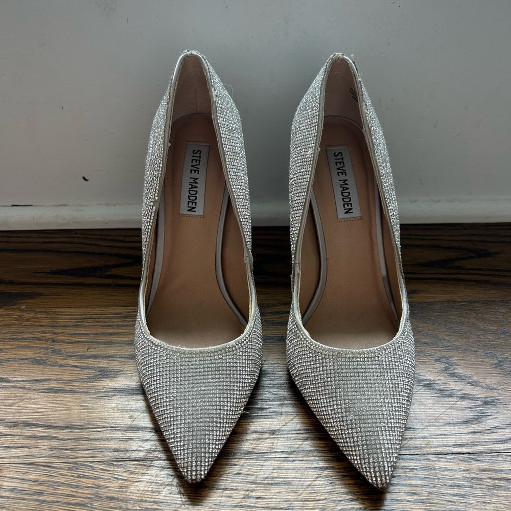 Steve Madden Silver Diamond Stiletto Heels Elegant Pumps